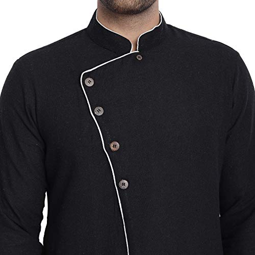 SKAVIJ Men's Pure Cotton Solid Kurta Pyjama Set Regular Mandarin Collar Ethnic Dress3