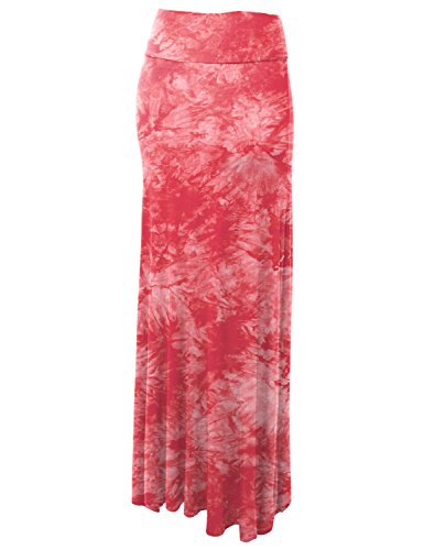 Lock And Love Ll Wb1058 Womens Tie Dye Fold Over Maxi Skirt Xxxl Coral #TOP1