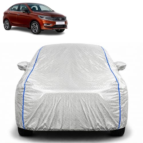 Image of Waterproof Car Cover for TATA Tigor | All Weather Protection | UV Resistant & Dustproof | Soft Cotton Lining to Prevent Scratches | Triple Stitched with Mirror Pockets & Elastic Hem