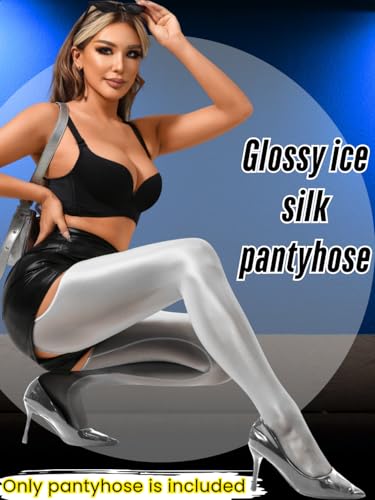 Image of ChiaoLezhee Sexy Shiny Tights, Sheer High-Waisted, Suspender Pantyhose For Women Rave Party Outfits Leggings Pants Exotic
