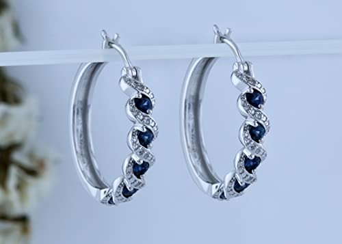 Dazzlingrock Collection Round Blue Sapphire & White Diamond Hoop Earrings | 925 Sterling Silver #TOP3