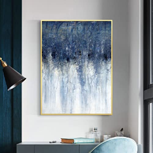 Peinture d'art de lignes bleues abstraites modernes 60x90cm pour habiller un grand mur vide