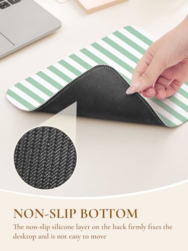 Image of Square Cute Striped Mouse Pad with Stitched Edge, Premium Waterproof Cloth Aesthetic Small Stripe Mouse Mat, Non-Slip Rubber Base Funny Mousepad Desk Accessories,Striped Green White