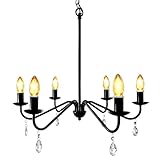Brink House Black Farmhouse Outdoor 6 Light Plug-in Chandelier H19”xW23”, Curved Black arms, and 12 Volt, IP65 Water Resistant Electrical Components