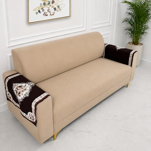 Image of Homerz Premium 'Luxe Series' Holland Velvet Sofa Cover | Smooth Finish | Anti-Skid Fleece Backing | Soft Touch Couch Seater Protector for Living Room Dustproof (Coffee, 2 pc Armrest, Armrest)