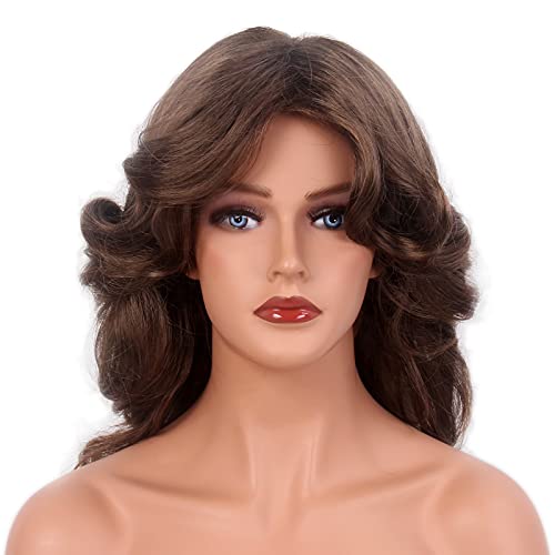 REEWES 70s Farrah Fawcett Wig - Vintage Synthetic Full Wig, Feathered Style for Women - Light Brown