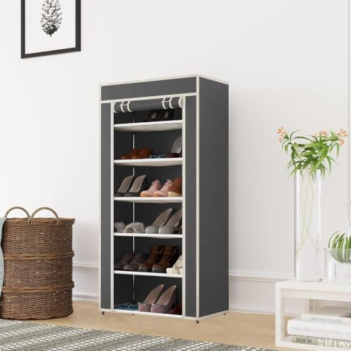 Image of GTC Collapsible Portable Foldable Wardrobe Storage Shelves Organizer for Clothes Racks Fabric Almirah Non Rustable Iron (6L, Grey) Storage Unit
