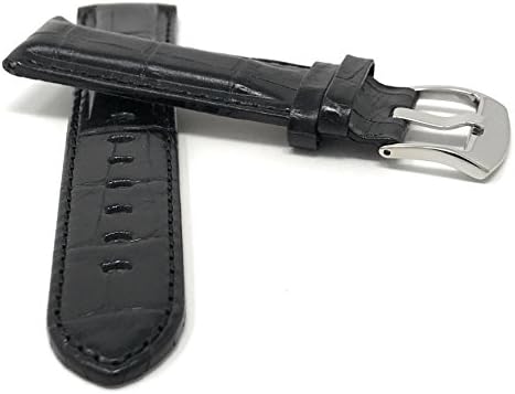 Bandini Mens 20mm Extra Long Leather Watch Band for Large Wrists – Premium Top Grain Alligator Embossed Strap, Durable Replacement, Soft Comfortable Fit, Black — view 8