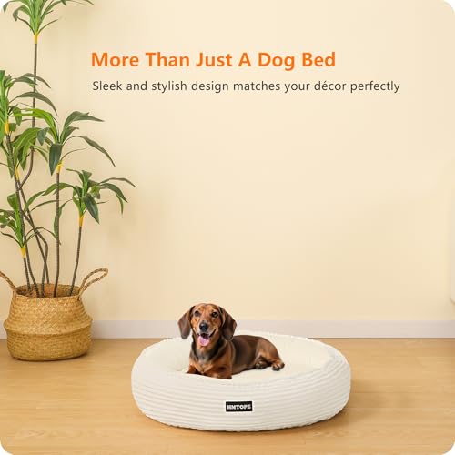 HMTOPE Hundebett Kleine Hunde, Katzenbett Waschbar, Kuscheliges Hundekissen, Rund Cord Hundekorb, Donut, Hundesofa, Abnehmbar und rutschfest, Ø 60 cm, Beige