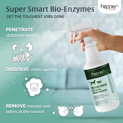 Hepper Advanced Bio-Enzyme Pet Stain & Odor Eliminator Spray - Smell, Stain & Urine Remover For Cats, Dogs & Other Animals - 32Oz Spray Safe For The Home - For Use On Couches, Carpets, Litter Boxes, Beds, Etc. #TOP1