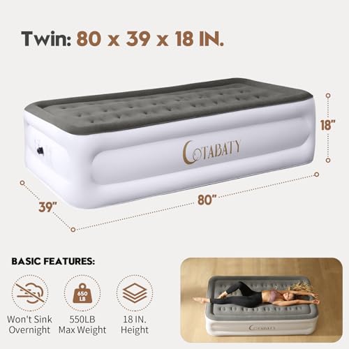 Image of Twin Air Mattress with Built-in Pump, 18 inch Tall Inflatable Mattress Double Airbed, Luxury Self Inflating Air Bed Blow Up Mattress Portable for Home Camping Travel, 550lb Max Weight
