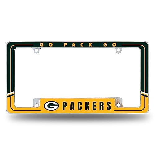 Rico Industries NFL Football Green Bay Packers Two-Tone 12 x 6 Chrome All Over Automotive License Plate Frame for Car/Truck/SUV