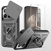 MQERYBV Coque pour Xiaomi 15T, avec 1 Pièces Verre Trempé, Lentille Coulissante, Support 360° Rotatif Militaire PC Dur Renforcée Armor Antichoc Bumper Housse Etui, Noir
