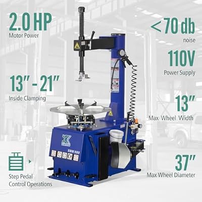 XK Single 2.0 Horsepower Tire Changer Wheel Changers Machine 580 with New Double Foot Pedal 110V with 12 Month Parts Replacement