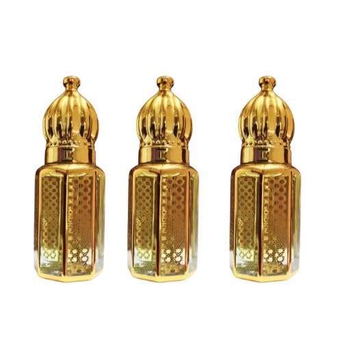 Fancy Octagonal Glass Attar Bottles with Gold Crown Cap, 6 ML Capacity, for Fragrance Storage and Application (Pack of 3 Bottles)-image-40
