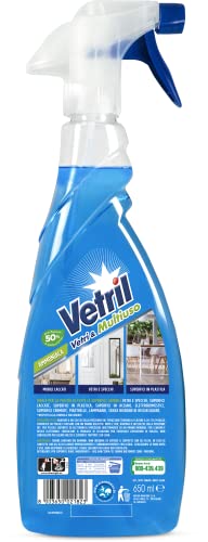 Vetril - Detergente Spray Vetri e Superfici con Ammoniaca, Azione Sgrassante e Brillantezza Senza Aloni, 650 ml x 4 - Immagine 2