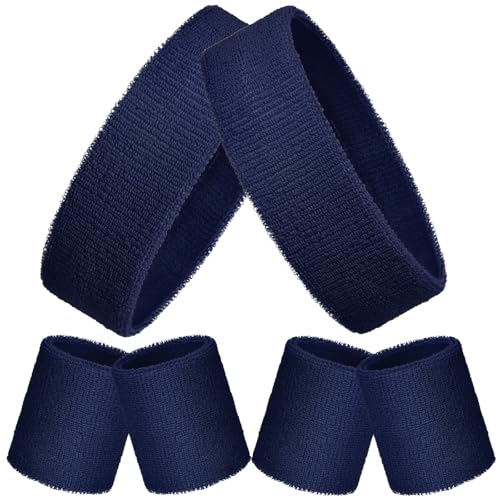 Image of Bememo 6 Pcs Neon Sports Sweatbands Set Sports Competitions Sweatbands 2 Headband 4 Wristbands Breathable Terry Cloth Athletic Bands for Team Soccer Spirit 80s Costumes Cosplay