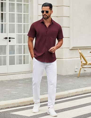 Image of COOFANDY Mens Short Sleeve Casual Button Down Shirts Summer Untucked Dress Shirts with Pocket