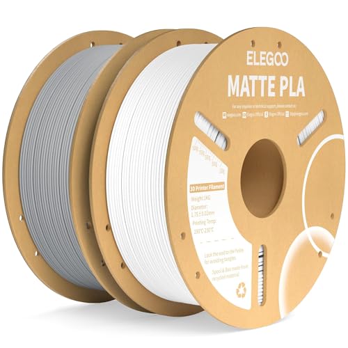 Image of ELEGOO Matte PLA Filament White & Slate Gray 2KG, 1.75mm 3D Printer Filament Dimensional Accuracy + /- 0.02mm, 2pcs 1kg Carboard Spool (2.2lbs) for Most FDM 3D Printers