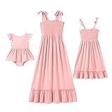 IFFEI Mommy and Me Dresses Summer Matching Outfits Spaghetti Strap Square Neck Ruffle A Line Beach Long Maxi Dress Pink 3-6M