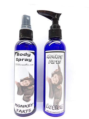 Mels Candles & More Monkey Farts Combo 4oz Bottle of Scent Spray and 4oz Bottle of Lotion- Fun Fruity Aroma