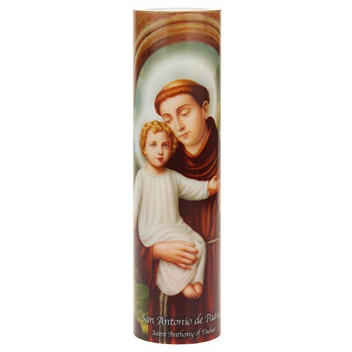 Stonebriar The Saints Collection St. Anthony Flickering LED Prayer Candle, English and Spanish Text, Unique Religious Decoration for Alter, Mantle, or Any Room in the Home