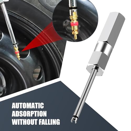 Image of leechio 1 PC Car Sturdy Rust-proof Steel Valve Core Wrench, 4.33 inch Non-destructive Disassembly Tire Valve Stem Puller, Adsorbable American Valve Repair Tool with Non-slip Hexagonal Handle (Silver)