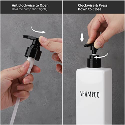 Image of Segbeauty Plastic Soap Dispenser, 3pcs 16.9oz Refillable Shampoo Bottles White, 500ml Empty Square Pump Press Bottle Shower Dispenser Lotion Container for Modern Bathroom Hotel Kitchen