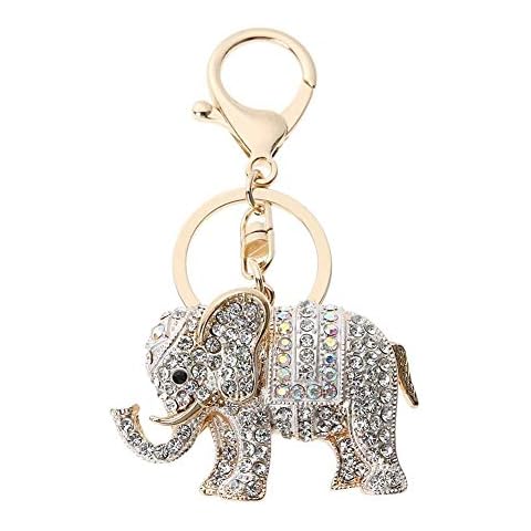 Stylish Luxury Rhinestone Charm Elephant Keychains Pendant Bling Bling Crystal Charm Ornaments Keyring Decor White Cover