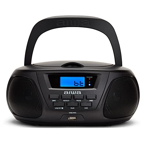 Aiwa BBTU-300BKMKII Draagbare CD-speler, CD-radio (FM-radio, Hyperbass-technologie, audio-ingang, Bluetooth, USB), kleur: zwart - Image 3