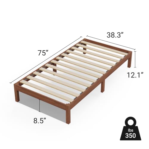 Image of LIFEMENT Twin Bed Frame Classic Wood Platform, Noise Free, Under Bed Storage, No Box Spring Needed, Easy Assembly, Natural Walnut