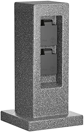 ledscom.de Garten Steckdosensäule Pock für außen, IP44, 2-Fach, anthrazit (Stein-Optik), eckig, 30 cm