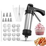 MIUUIPI Gebäckpresse für Spritzgebäck Edelstahl Spritzgebäck Presse, Kekspress Spritzgebäck Profi Gebäckpresse mit 16 Schablonen, 8 Tüllen und Spritzbeutel, Plätzchenpresse für Kuchen Kekse Dessert