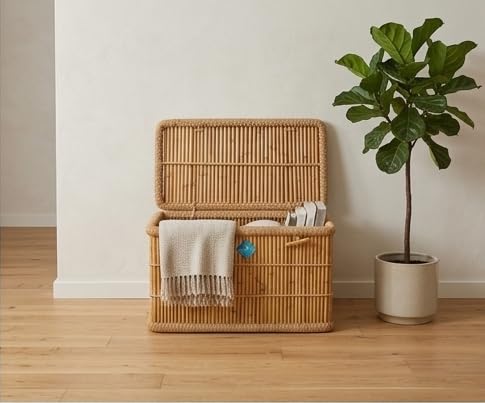 Natural Bamboo Laundry Hamper, Handcrafted Storage Box with Lid, Goods Organiser-image-42