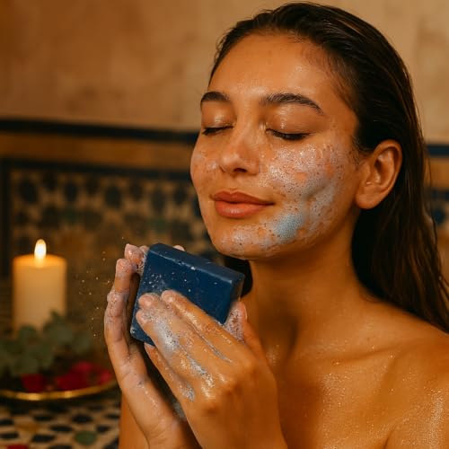 Image of MS MAGIC SECRET Moroccan Nila Soap - Brightening Body Soap Bar | Natural Indigo Powder Hammam Skincare | Deep Cleansing, Exfoliating & Glow Enhancing Bath Soap for Women & Men | 100% Natural, Sourced from Morocco made with Pure Nila, Shea Butter and Coconut Oil