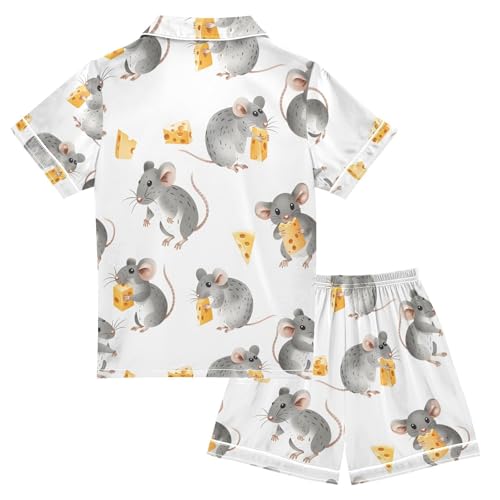 ALAZA Cute Mouse with Cheese Pajamas Satin Pajama Set Short Sleeve Button Down Sleepwear2