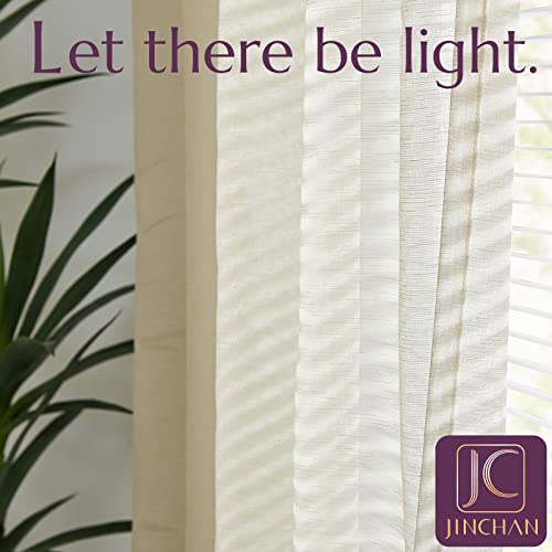 jinchan Linen Blend Sheer Curtains for Living Room 63 Inch Length, Taupe Voile Linen Curtains for Bedroom, Light Filtering Farmhouse Window Drapes, Open Weave Drapes Sets Rod Pocket, 2 Panels Taupe