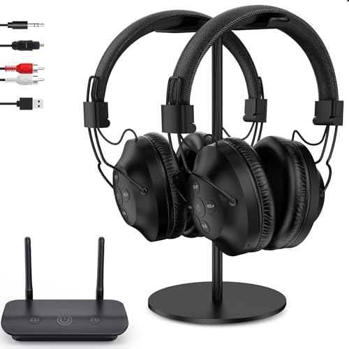 R0SIDAPHONE Dual Wireless Headphones for TV Watching with Transmitter 295ft Range No Delay Individual Volume Control 40H Battery Optical/AUX/RCA/USB TV Headphones for Seniors