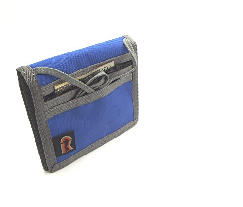 Bifold Neck ID Wallet – USA Made, Lightweight, Water-Resistant Travel Wallet with Adjustable Neckstrap, Zipper Pockets, and Clear Windows for Cards & IDs (Royal Blue with Foliage Trim)