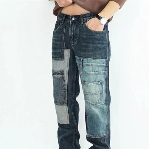 Men’S High Street Heavy Duty Color Block Loose Fit Wide Leg Denim Pants Zipper Fly Midweight Multi Pocket Full Length Jeans3