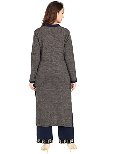 Image of Rosary Women's Warm Woolen Winter Wear Embroidered Kurta with Palazzo Set of 2pc, RZKP017GOLDEN-XL