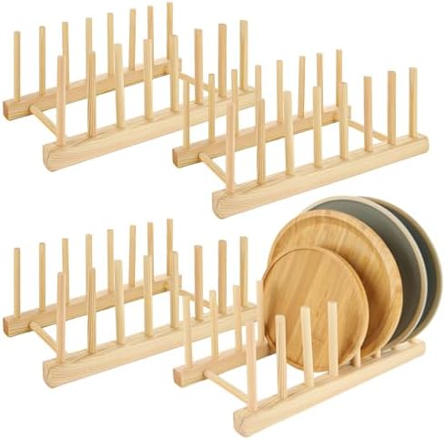 4 Wooden Dish Racks, 7 Slots, Wooden Dish Rack, Bamboo Dish Drain...