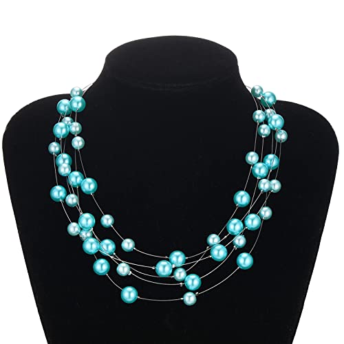 Collier perles multirangs ras de cou turquoise pour mariage - 5