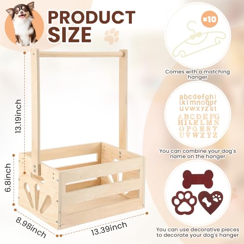 20" x 13" x 9" Wooden Dog Closet Pet Wardrobe Crate Box with Hanging Rods and Personalized Alphabet Letters Easy Assembly Baskets for Dog Cat Toys Clothes Accessories(Wood) - Image 3