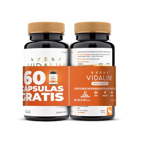 Vidalim Inmunidad. Omega 3 DHA de Microalgas, Vitaminas C, D, E y Minerales (Selenio y Zinc) (120) Vidalim Inmunidad. Omega 3 DHA de Microalgas, Vitaminas C, D, E y Minerales (Selenio y Zinc) (120)