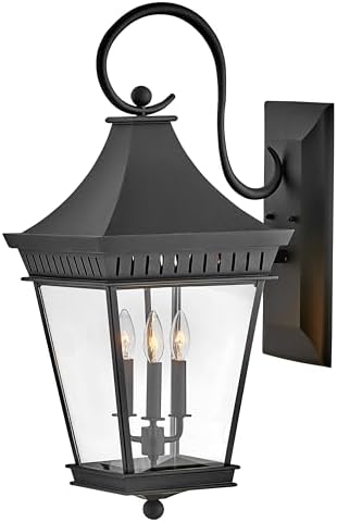 Hinkley Chapel Hill Large Wall Mount Lantern - Traditional, 3-Light, Aluminum - Museum Black Finish