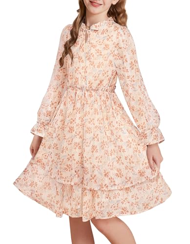 Image of GRACE KARIN Girls Fall Long Sleeve Dress Formal Party Holiday Smocked Waist Midi Dresses 5-12Years