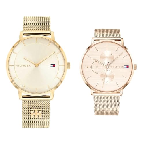 Tommy Hilfiger Montre Analogique à Quartz pour Femme avec Bracelet milanais & Montre Analogique Multifunction à Quartz pour Femme avec Bracelet milanais en Acier Inoxydable Couleur Or Rose