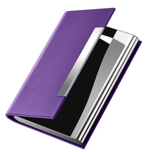 Padike Business Card Holder, Business Card Case Professional PU Leather & Stainless Steel Multi Card Case,Business Card Holder Wallet Credit Card ID Case/Holder for Men & Women. (Purple)