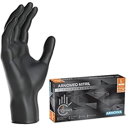 Guantes De Taller Mecanico ARNOMED Guantes nitrilo negro talla L, guantes de nitrilo, caja guantes nitrilo 100 unidades, guantes negros nitrilo sin polvo y látex, desechables, guantes nitrilo mecanico en XS, S, M, L, XL, XXL